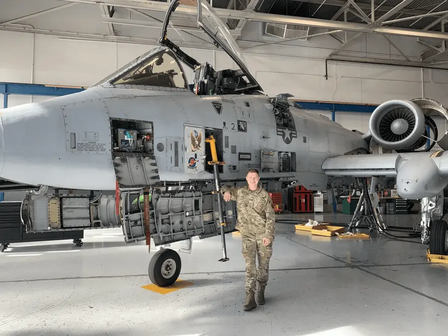 Alex Baltensberger in front of an A-10 Warthog at Davis-Monthan Air Force Base