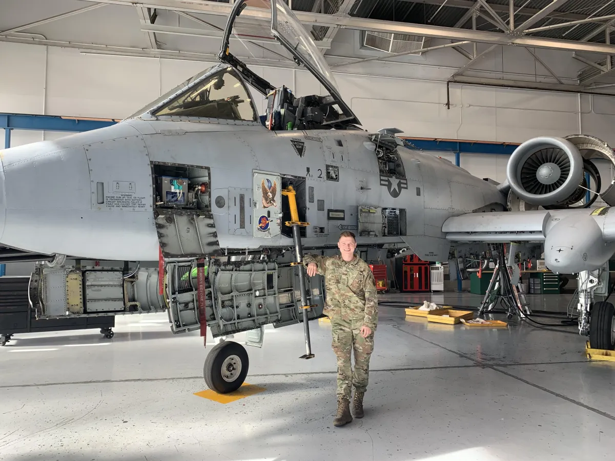 Alex Baltensberger in front of A-10 Warthog at Davis-Monthan AFB